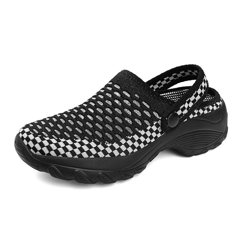 Women Round-toe Half Slippers Breathable Mesh 2 in 1 Slippers Ladies Elastic Casual Walking Shoes Lightweight Slip-ons