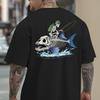 Skeleton Riding Fish Graphic Tee Men's Oversized Casual Short Sleeve Cotton T-Shirt Outdoor