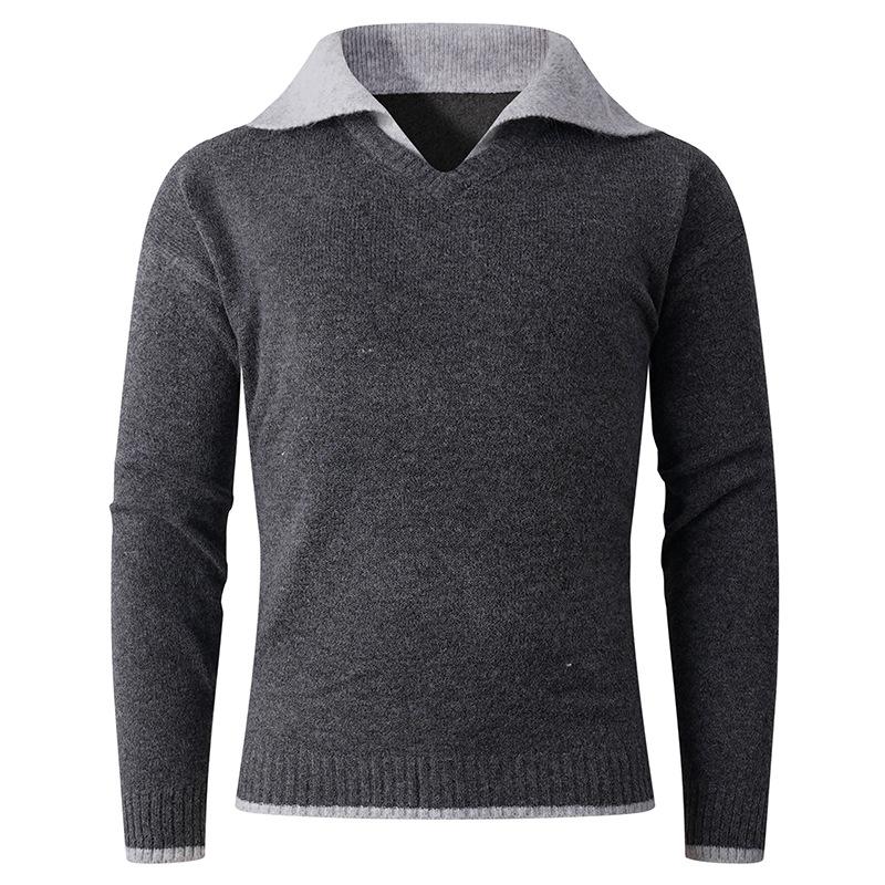 Autumn And Winter Men'S Simple Thickened Polo Neck Sweater Men'S Casual Loose Knitted Sweater