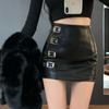 Black Mini Pu Leather Skirt Women Korean Fashion High-Waisted Elasticity Punk Style Bodycon Goth Sexy Skirts Female