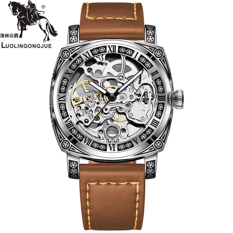 

Embossed stainless steel hollow automatic mechanical watch men s watch