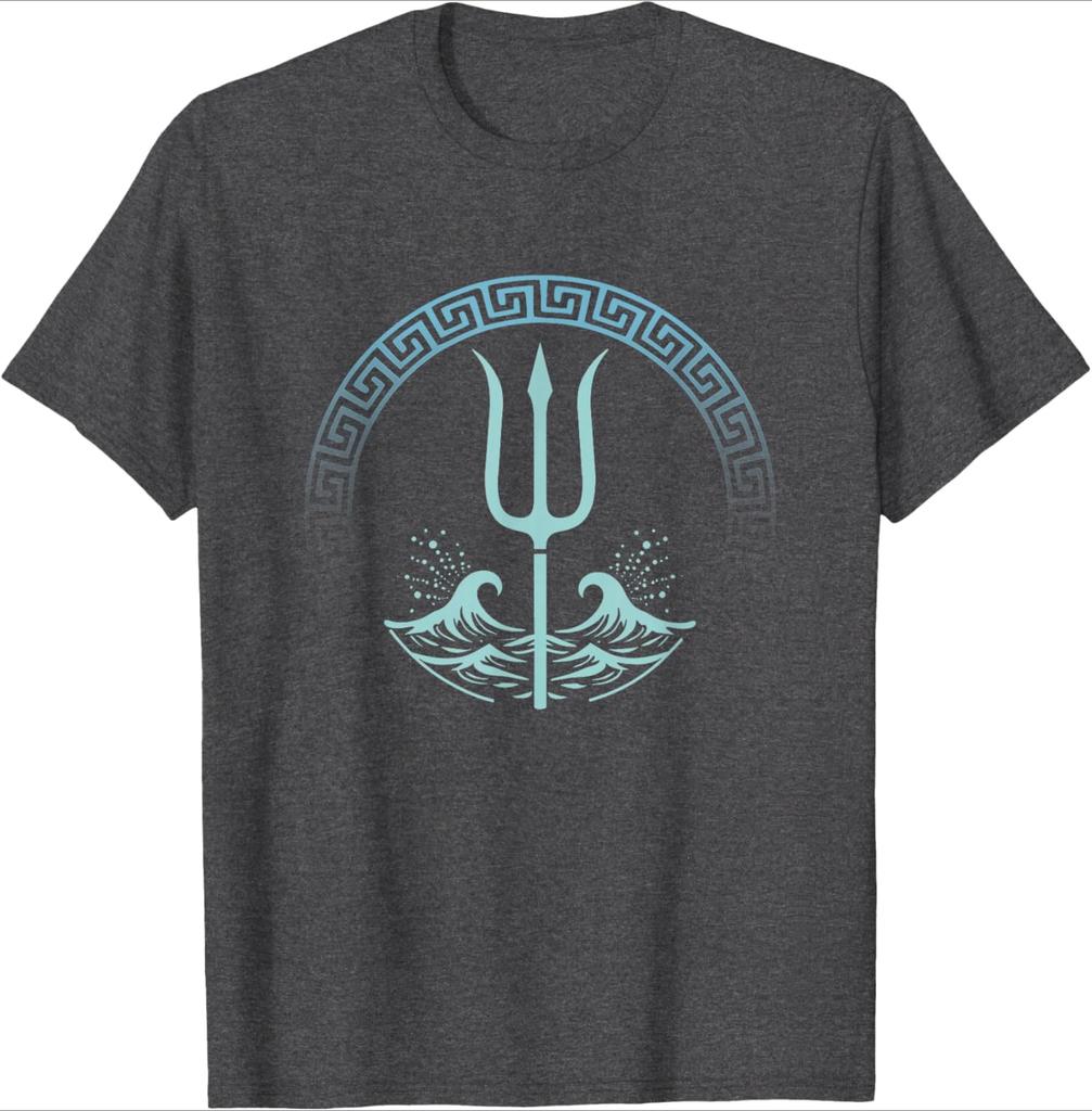 Poseidon Greek God Symbol design100 cotton summer casual Oneck short sleeve printed mens Tshirt