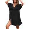 New Cut-out Lace Deep V-neck Side-slit Waist-cinching Seaside Beach Vacation Dress Blouse