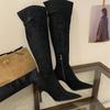 Pointed High-heeled Piled Boots 2025 Autumn and Winter New Retro Suede Thin Over the Knee Two Wear Knight Boots Women