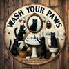 Vintage Black Cat Aluminum Sign - 8"x8" Round Metal Wall Decor for Bathrooms, Garages, Home Bars, Man Caves and Outdoor Spaces