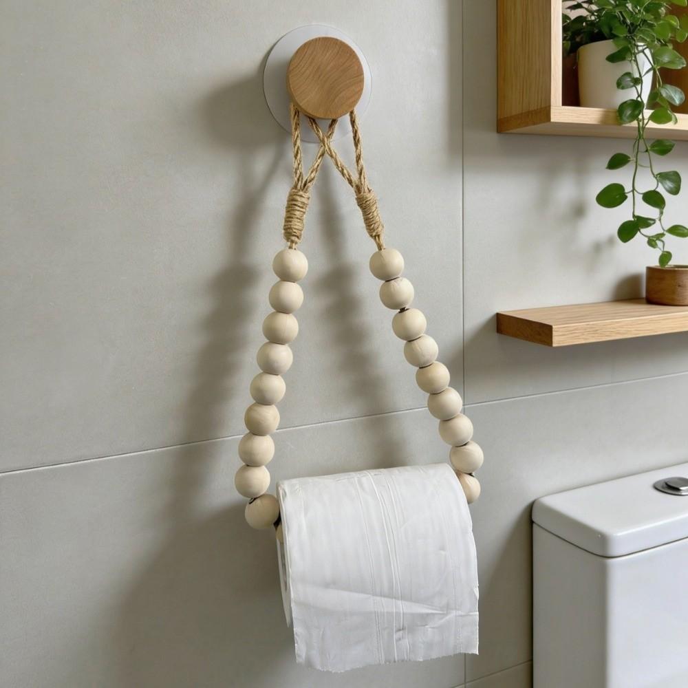 String Bead Detail Jute Rope Towel Rack Nordic  Style Tissue Storage Rack  Towel Display
