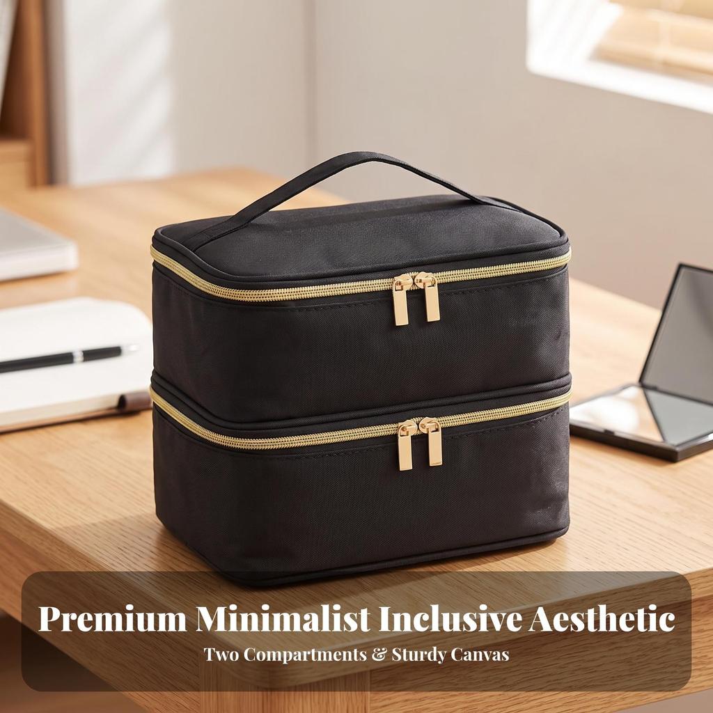 Double-Layer Storage Bag Lightweight Makeup with Handle Boxy for Travel