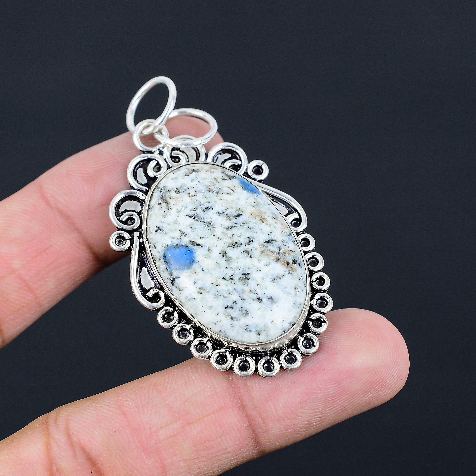 925 Sterling Silver Oval Natural K2 Jasper Bezel Anniversary Trendy Wife Pendant