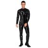 Mens Long Sleeve Bodysuit Jumpsuit Stand Collar Patent Leather Shiny Catsuit Party Clubwear