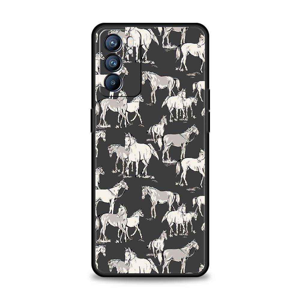 Phone Case For Oppo A54 A53 A52 A9 A15 A95 A17 A16 A76 A74 A57 A31 Find X6 X5 Reno8 Reno7 Reno6 Pro 5G Cover Animal Art Horse