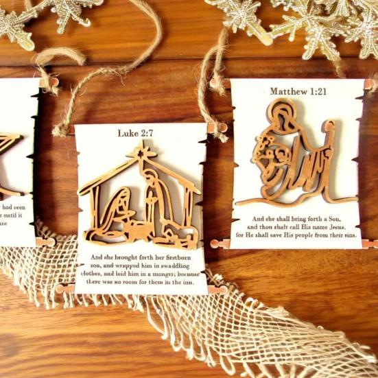 Nativity Advent Scroll Ornament Wooden Laser-Cut Hanging Decor with 24-Day Bible Verses Religious Christmas Countdown Calendar
