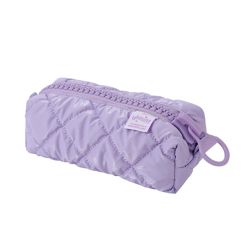 Puffer Leather Pencil Case For Women Vanilla Aesthetic Pencil Pouch With Zipper Stationery Make Up Storage Bag