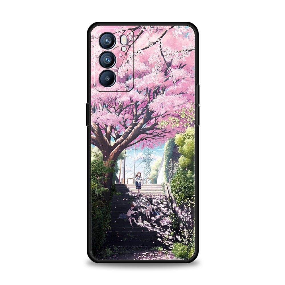 Cherry Japanese Traint Moun Fuji For Oppo Reno7 Reno6 Pro Plus A54 5G Case Find X6 X5 A53 A52 A9 A15 A95 A17 A16 A76 A74 Cover