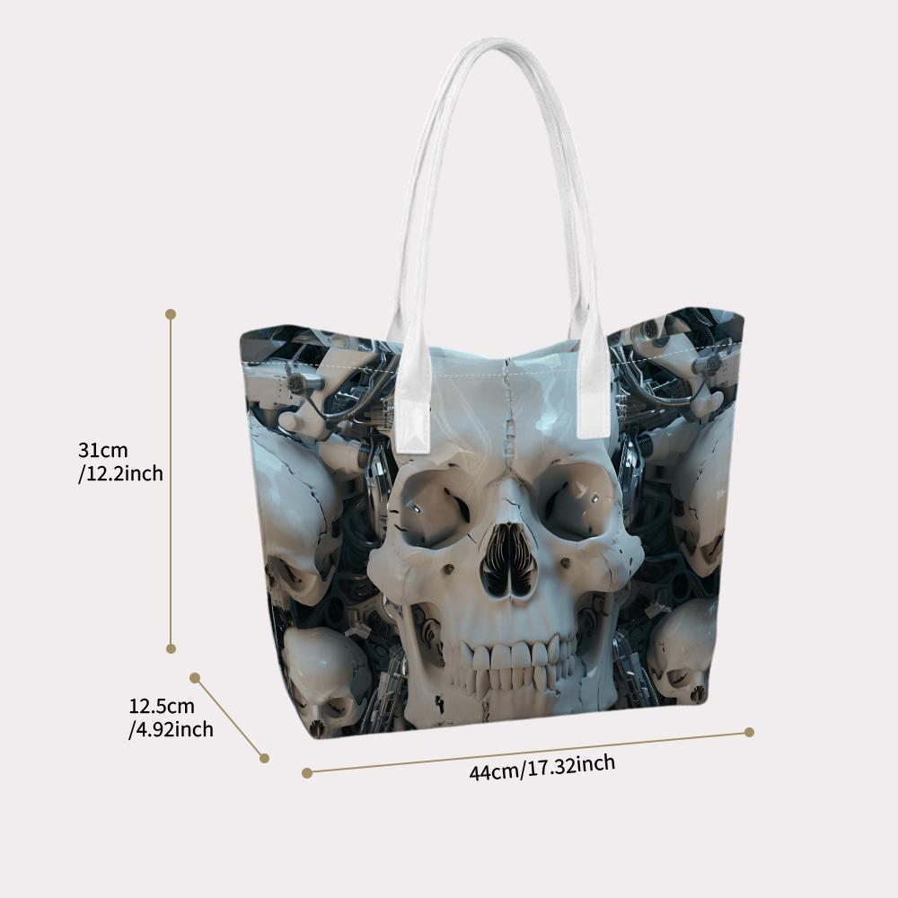 Gothic Skull Print Tote Bag for Women Daily Use Fashionable Shoulder Bag for Casual Outing
