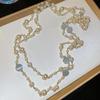 French pearl opal round beaded stacked with crystal necklace court style neck chain light luxury high-end sweater chain