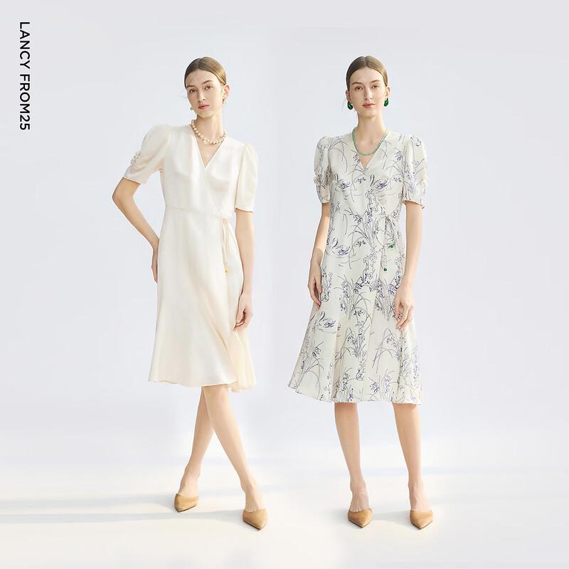 Langzi V-Neck Jacquard Puff Sleeve Midi Dress