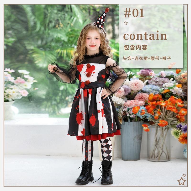 

Хэллоуин Детские Костюмы Костюмы Клоуна Цирковая Вечеринка Смешные Костюмы Платья для Девочек Карнавальные Костюмы 160cm