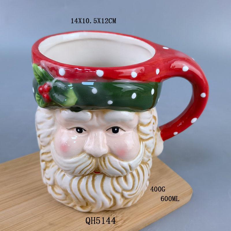 2025 New Creative Inverted Hand-painted Ceramic Santa Claus Water Cup Relief Christmas Decoration Mug Coffee Cup