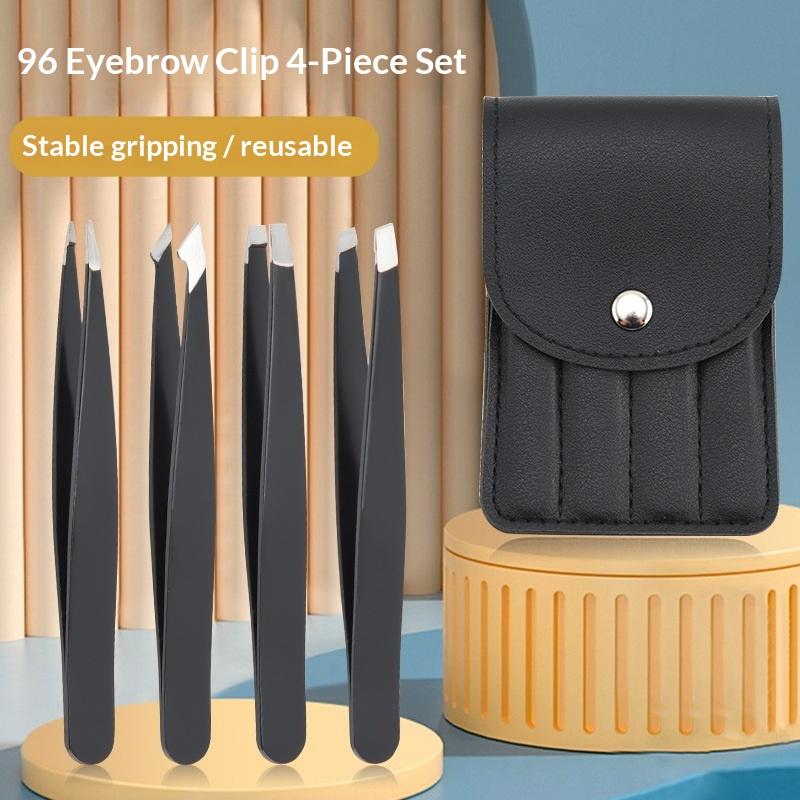 Colorful Stainless Steel 4 Pcs Tweezer Set For Women And Men'S Eyebrows & Eyelashes Comes With Storage Bag
