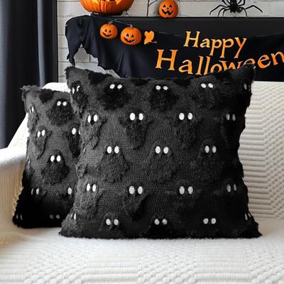 Capa de Almofada de Halloween 18"x18" Fantasma Capa de Almofada de Pelúcia Morcego com Zíper para Decoração de Casa Sala de Estar Quarto