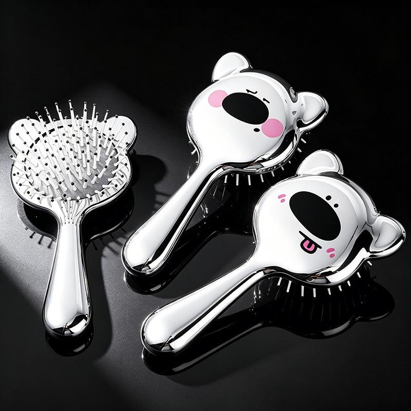 Electroplated Silver Massage Comb with Folding Mirror and Anti-Static Air Cushion – Student Girl Ins Style