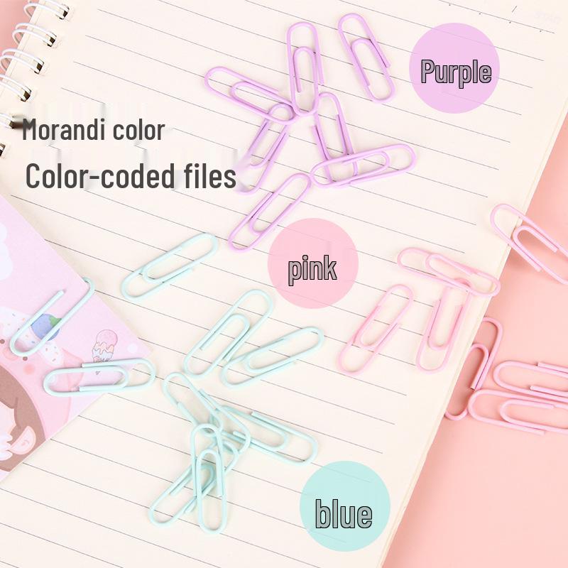 Creative Morandi Color Paperclip Holder with 28mm Colored Metal Paperclips for Office Use
