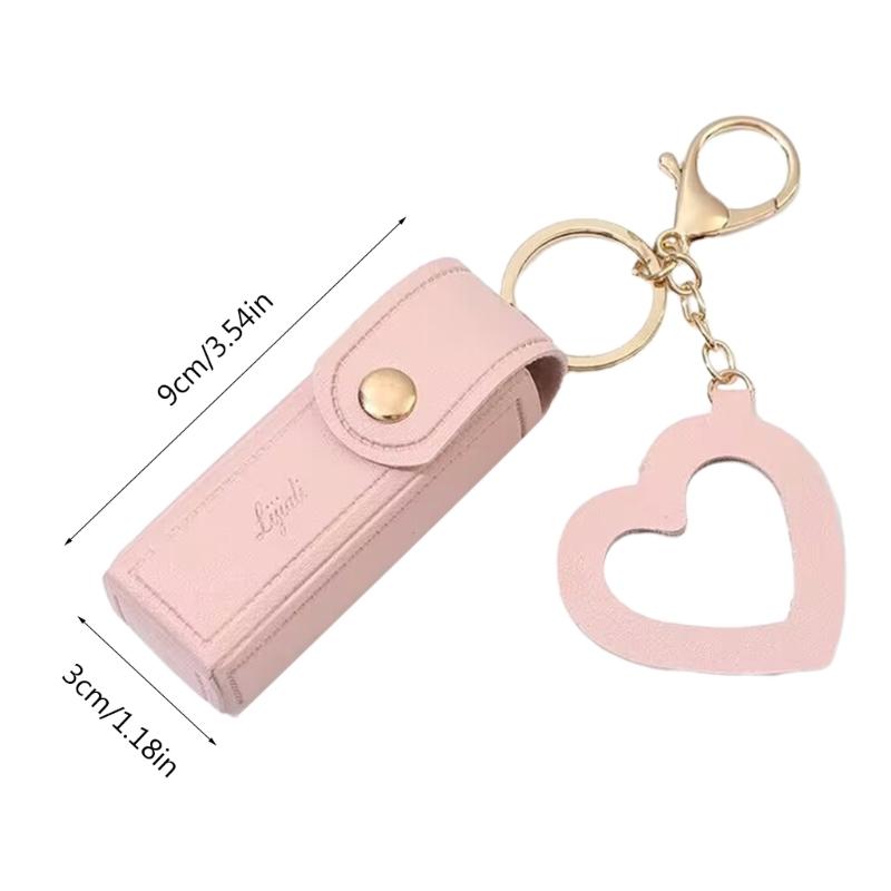 PU Leather Lipstick Bag Keychain Heart Pendant Mini Portable Key Chain Keyring