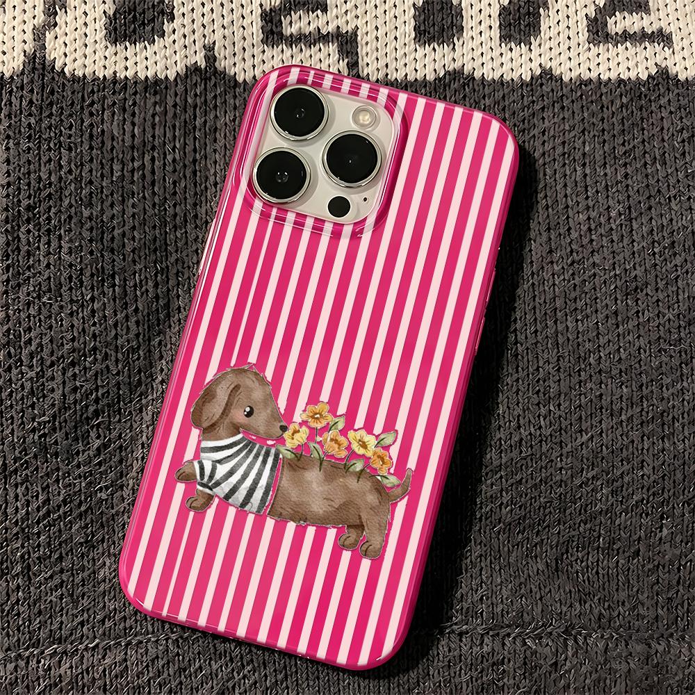 Striped Dachshund Phone Case For Iphone 171615 14 Plus 13 12 11 Pro Max 17Air Funda Mobile Protective Cover Coque