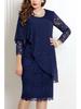 Elegant Lace-Trimmed Solid Color Slim Dress with Three-Quarter Sleeves