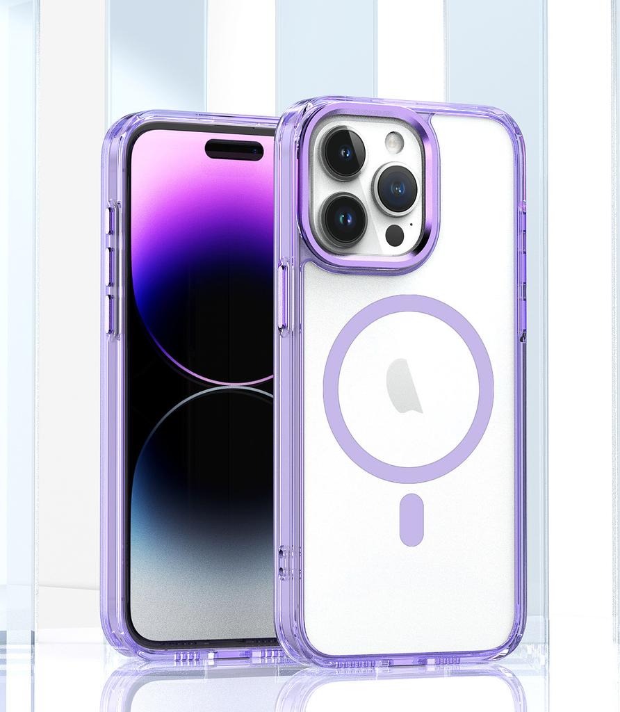 Applicable to iPhone16ProMax bright magnetic mobile phone case Apple 15plus high-transparency metal lens case