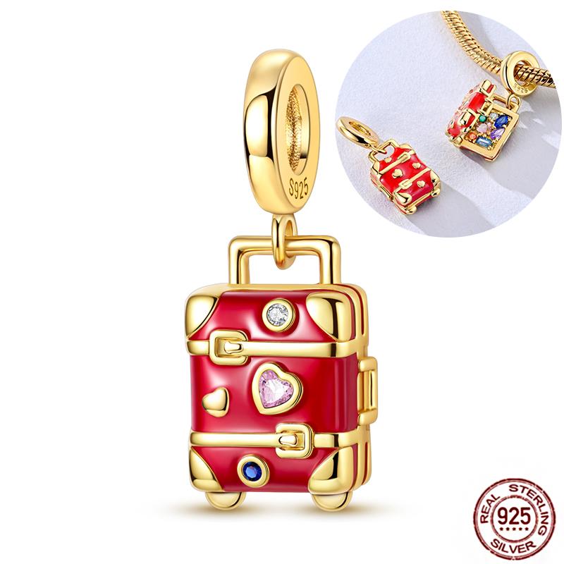 Copper Can Be Opened Heart Bow Suitcase Pendant Charms Beads Jewellery Fit Original Bracelet For Women Diy Gift