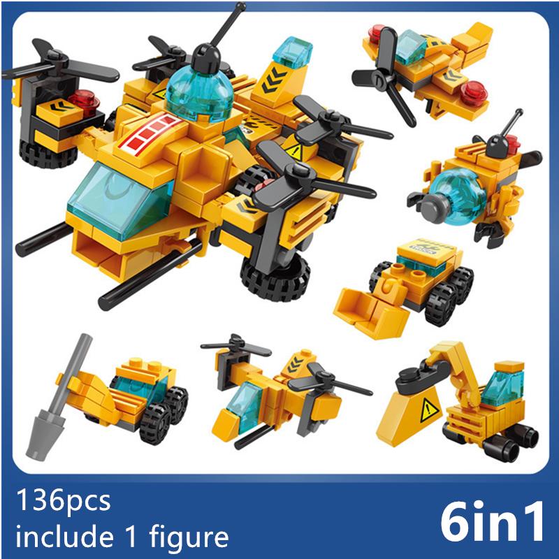 6in1 NEW Aircraft Helicopter Spiral Mini Loader Truck Classic Model Building Blocks Sets Bricks Toy City