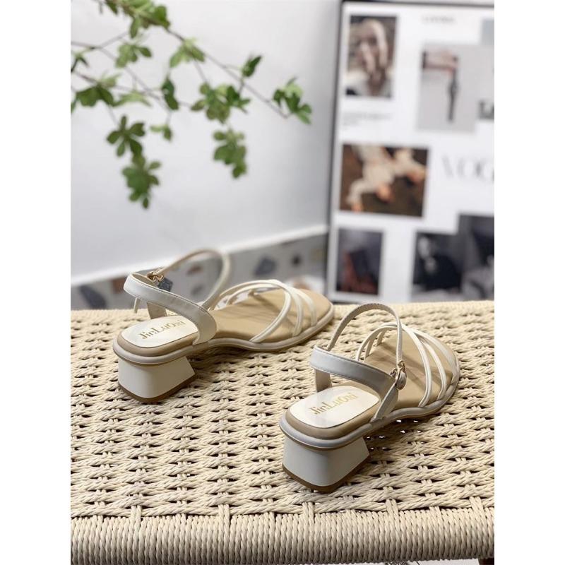 New Women's Strappy Sandals with A Single Strap Medium Heel and Thick Heel Versatile Shoes