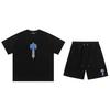 Mens Gradient Letter Embroidered Cotton Tee Shorts Set Streetwear Casual Outfit