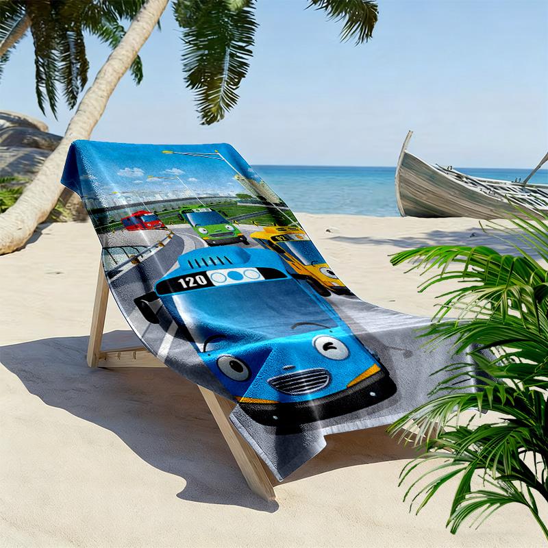 Kkoma-beoseu Tayo Print Beach Towel, Large Soft Quick Dry Towel for Beach Camping Swimming