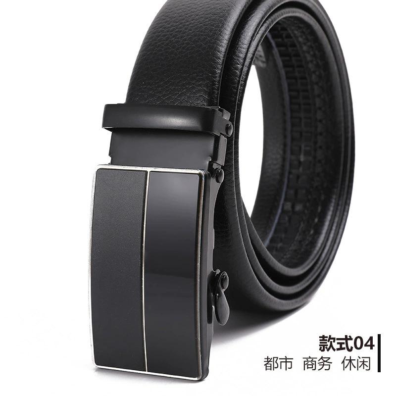Belt Men'S Automatic Buckle Belt Lychee Pattern Hemming Belt Business Belt Stall