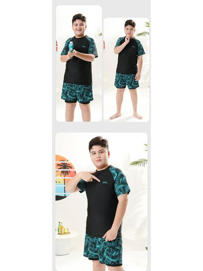 Boys' High-Elastic Quick-Dry Swimsuit Set - Anti-Embarrassment, Two-Piece Beachwear for Tweens and Teens