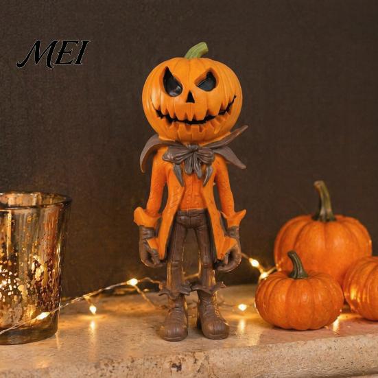 Waterproof Resin Craft for Showcase Halloween Pumpkin Man Figurine, Retro Gentleman Head Statue Dark Atmosphere Home Decoration Ornament, Spooky