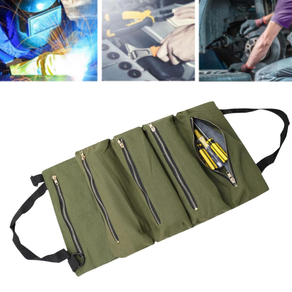 Roll up Tool Bag Wrench Organizer Collapsible Storage Case Heavy Duty Canvas Multipurpose