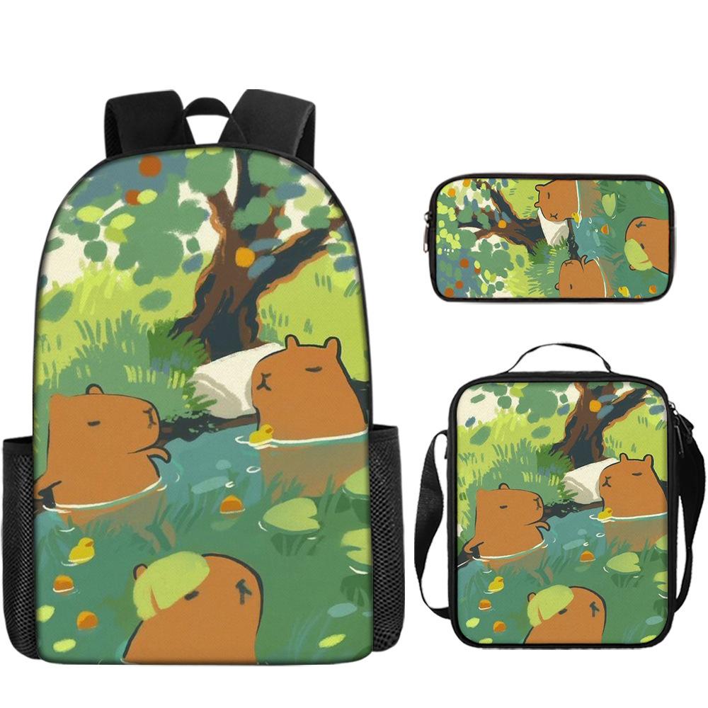 Luxus Neuheit Eigenartig Lustig Cool Capybara 3D Druck 3 Stück/Set Schüler Schultaschen Laptop Tagesrucksack Rucksack Lunchtasche Federmäppchen