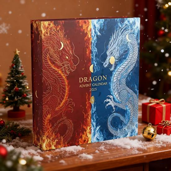 Yousheng Adventskalender 2025 mit Drachenmotiv 24 Tage Acrylornament mit Überraschungsminiaturen Weihnachts-Countdown-Dekoration für Baum & Feiertagsausstellung