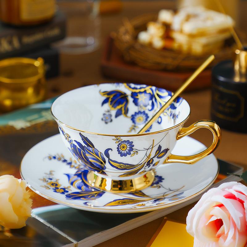 Euro Style Bone China Afternoon Tea Saucer Set Ceramic Rose Flower Tea Coffee Cup for Home Kitchen Wedding