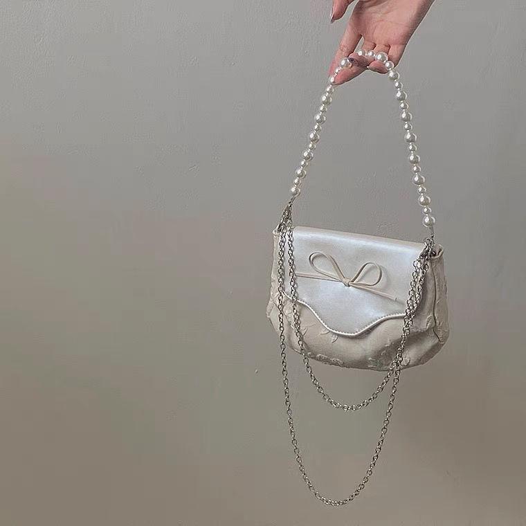 

Niche Design Жаккардовая сумка-цепочка с жемчугом Новая женская сумка-бантик для женщин на одно плечо с наклонной петлей