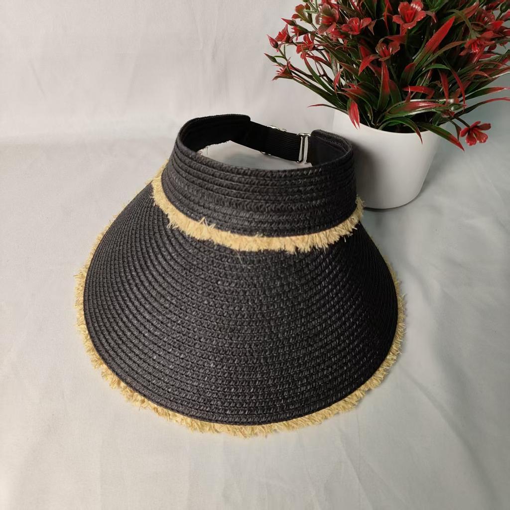 Rough raffia empty top hat children's new folding sunshade spring and summer outdoor leisure sunscreen travel seaside simple
