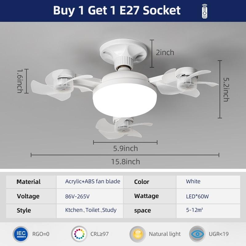 

50W/60W Household Bedroom Electric Fan Lamp LED Lighting Small Ceiling Fan Ceiling Fan With Light E27 Socket 50W(Free socket)