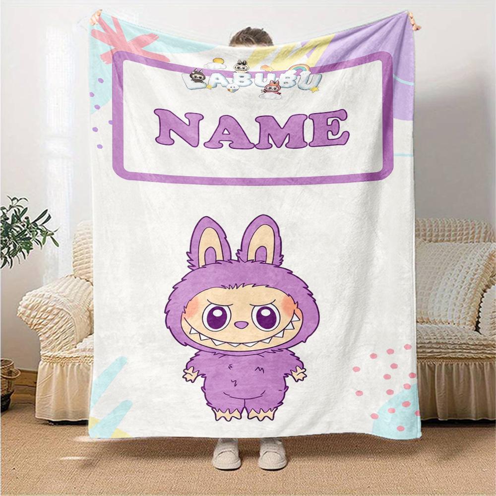 Custom Name Labubu Theme Printed Blanket - Perfect for Couch, Bed, Travel & Outdoor Use | Machine Washable, Cozy & Durable.