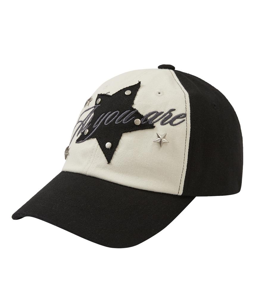 Aejeuyua Star Lettering Studded Ball Cap Black