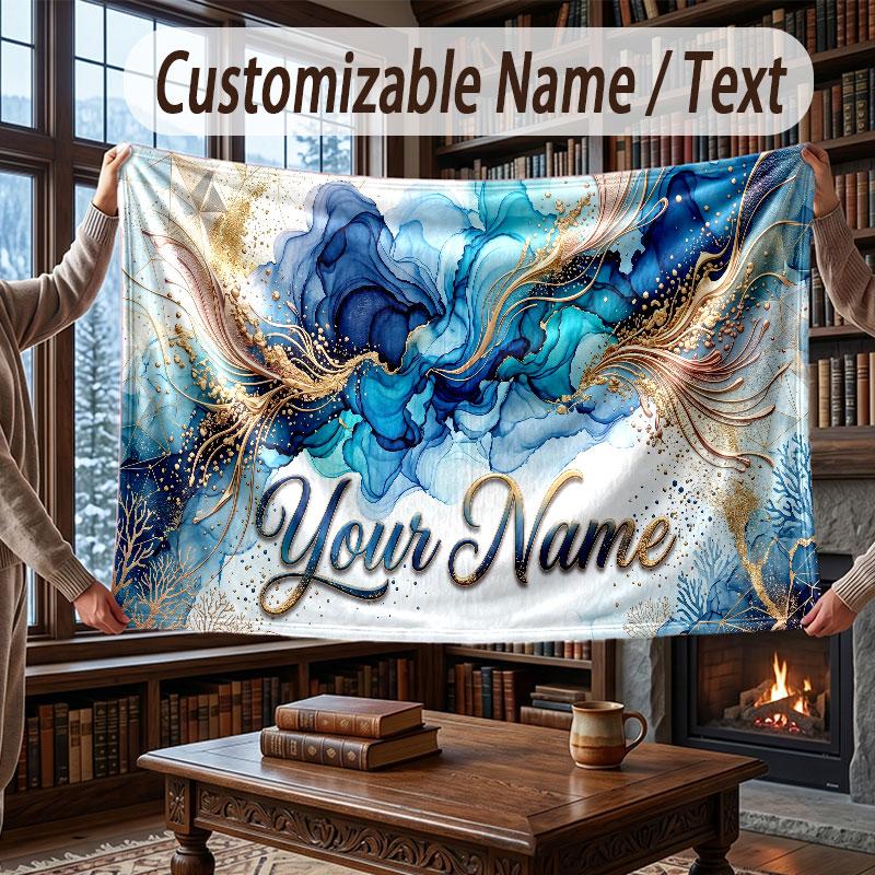 Octopus Sea Life Theme Throw Blanket Custom Name Text Personalized Blanket Soft Cozy Blanket for Home Sofa Bed