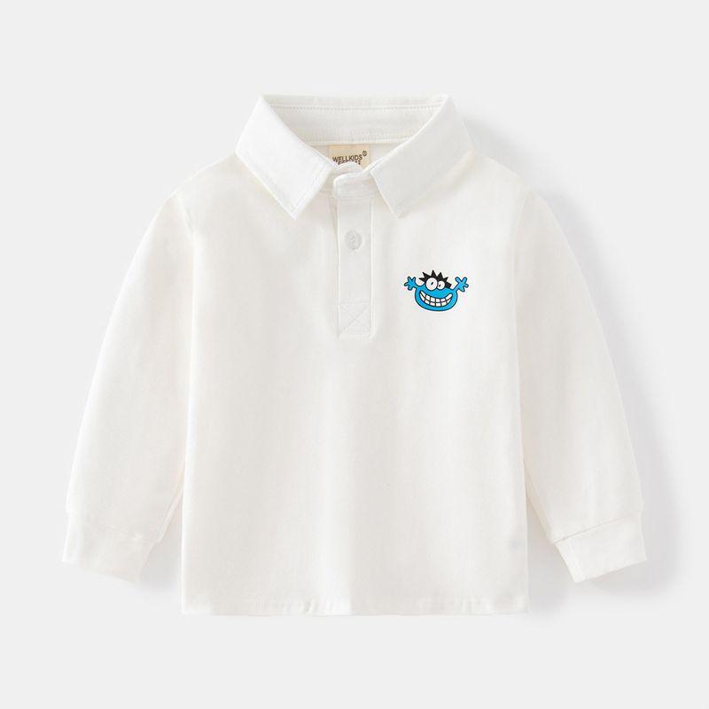 Children's Clothing Spring and Autumn Kids Long Sleeves Polo Shirt Boys' Two-Button Lapel Monster Cartoon Print Baby T-shirt