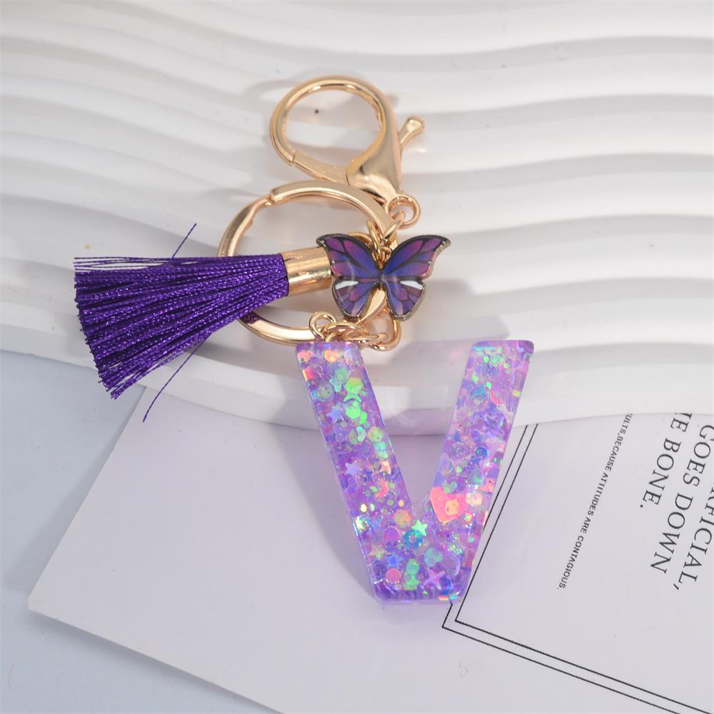 

AZ Фиолетовый Звезда Буквы Брелок Милый Кисточка Бабочка Подвеска Инициалы Брелок Для Женщин Сумка Шарм Ключи Автомобиля Аксессуары